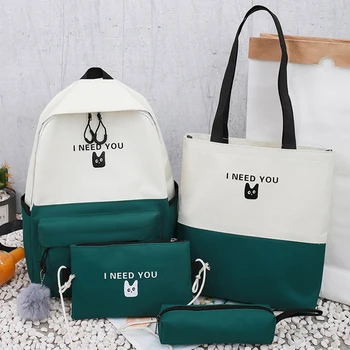 

4Pcs/set Women School Backpacks Oxford Cloth Waterproof Schoolbag For Teenage Girls Student Book Bag Lady Travel Casual Bagpack