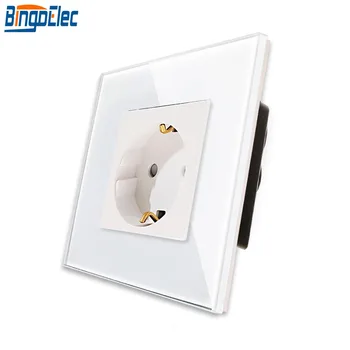 

Bingoelec EU Standard 16A Germany Wall Socket White Black Gold Crystal Toughened Glass Panel Power Socket, AC110-250V,Hot Sale