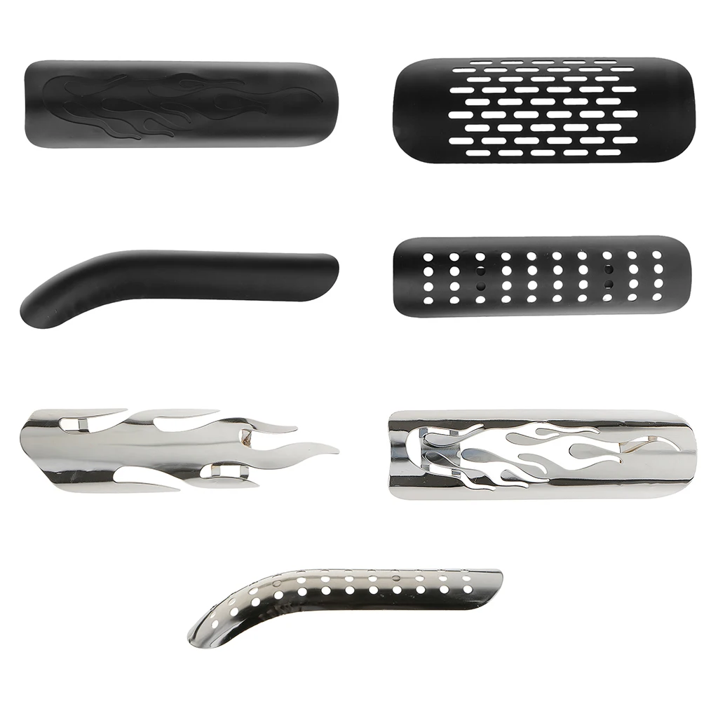 Plating Chrome Motorcycle Flame Exhaust Muffler Pipe Heat Shield Cover Heel Guard White