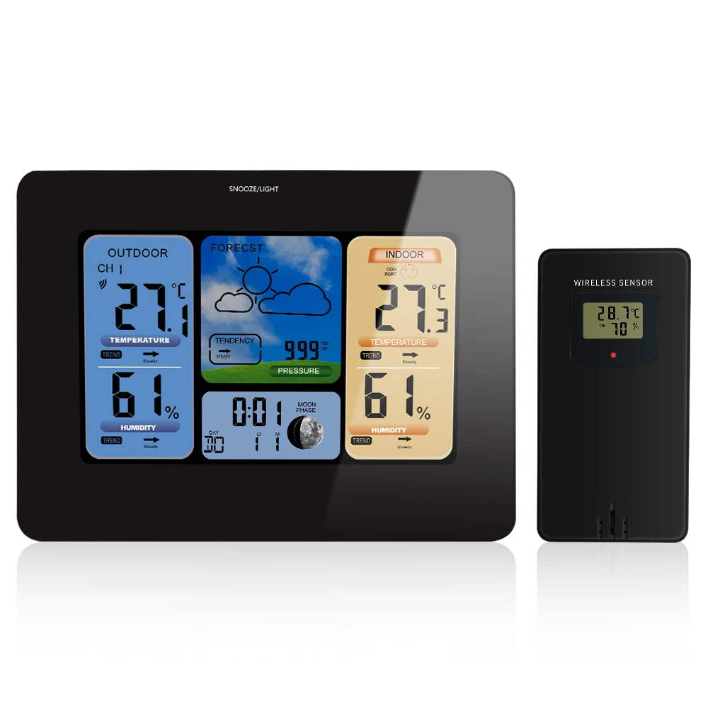 

Hot New Wireless Color LCD Thermometer Hygrometer Indoor Outdoor Barometer WithA larm Snooze Function AC230~240V EU Plugs