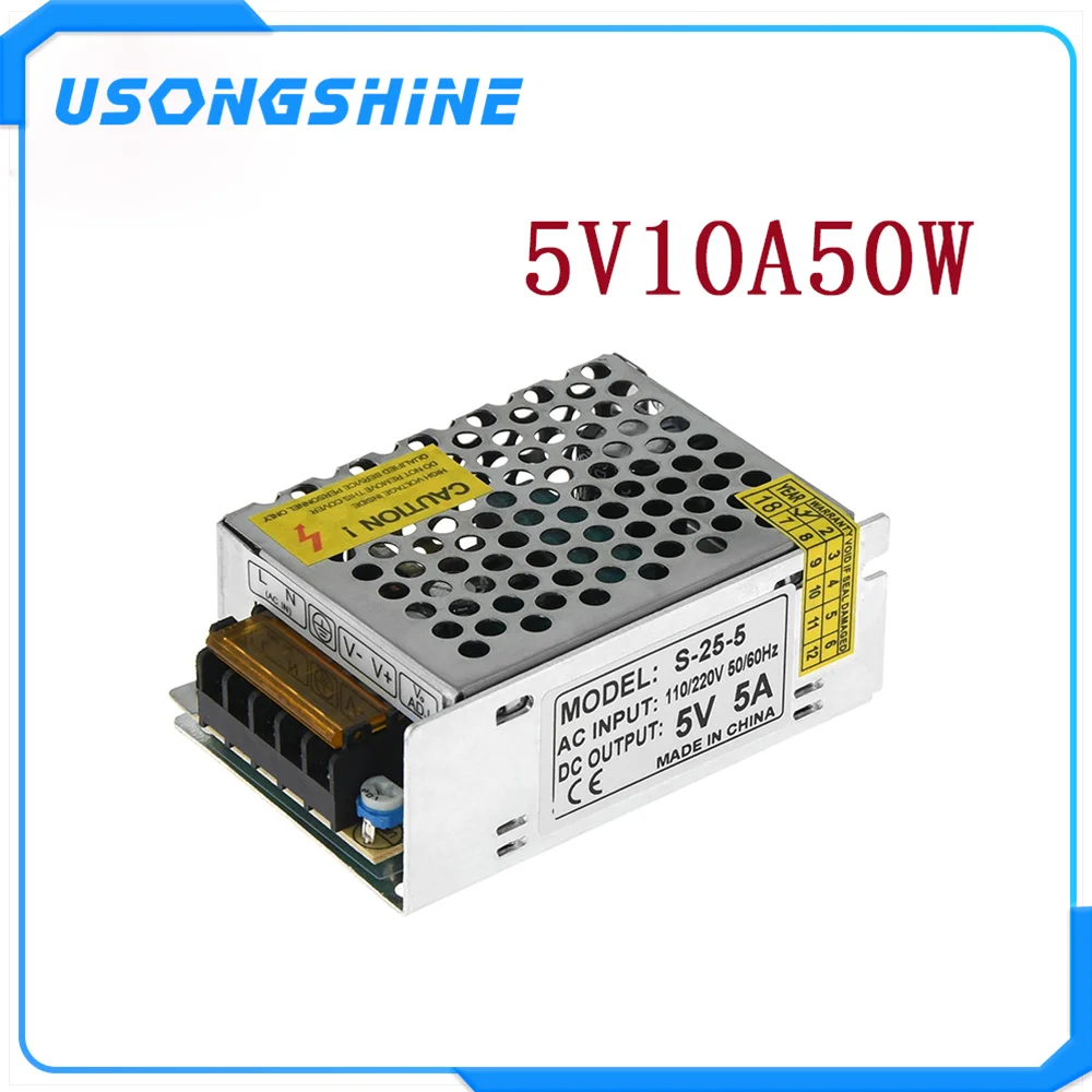 Импульсный источник питания светодиода 5V питания Трансформатор 110V 220V переменного тока в постоянный ток 5В 10A драйвер для 3D принтер 5V10A 50 Вт