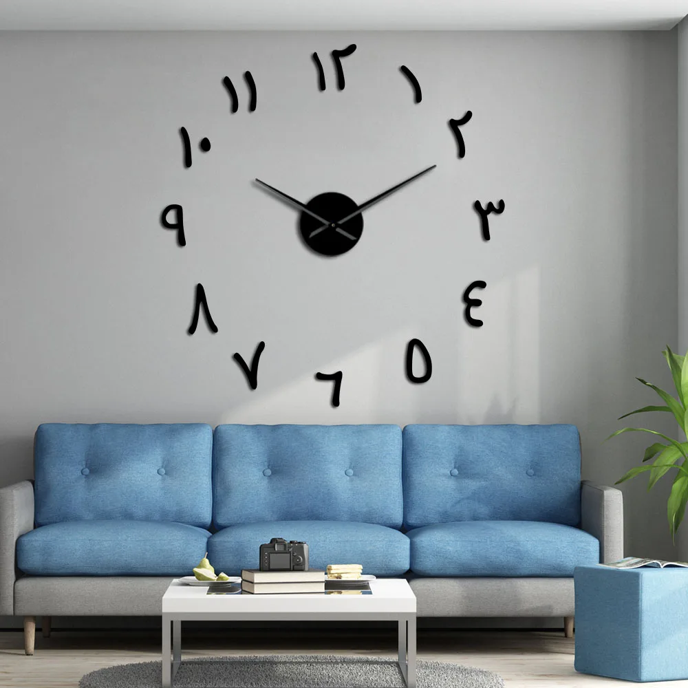 Wall Clock Arabic Numerals DIY Giant Wall Clock Arabic Numbers Acrylic Mirror Effect Stickers Frameless Large Silent Wall Watch Home Decor