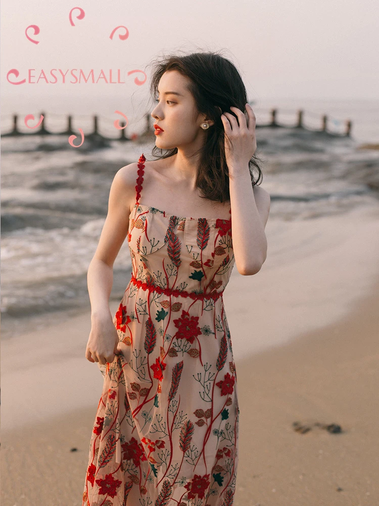 EASYSMALL Vrouwen jurk rode bloem mode Zomer Strand Sexy Backless high-end Slanke sweetwear Hoge Taille mouwloze Jurken EASYSMALL Vrouwen jurk rode bloem mode Zomer Strand Sexy Backless high-end Slanke sweetwear Hoge Taille mouwloze Jurken