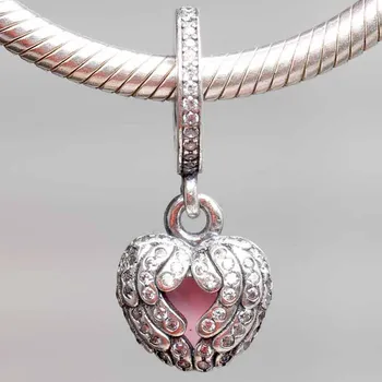 

Original Pink Enamel Angel Wings Locket With Crystal Beads Fit 925 Sterling Silver Charm Bracelet Bangle DIY Jewelry