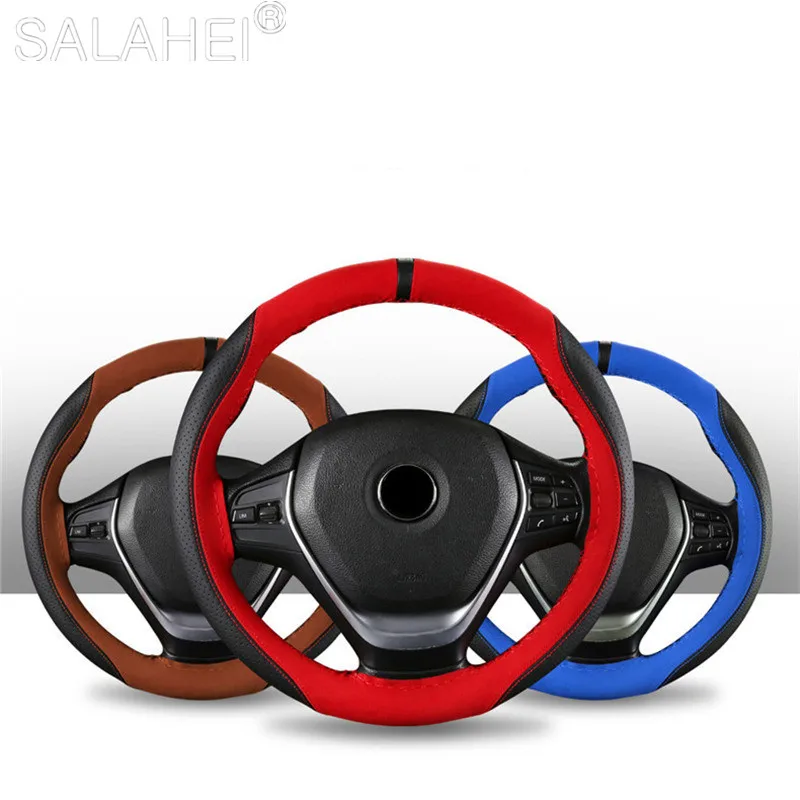 

37cm 38cm Car Steering Wheel Cover Skidproof Auto Steering- wheel Cover Anti-Slip Universal Turn Fur Leather Car-styling