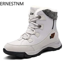 ERNESTNM/качественные зимние ботинки из микрофибры; коллекция года; зимние женские ботильоны; теплая плюшевая женская обувь на танкетке; Размер 11; черные ботинки