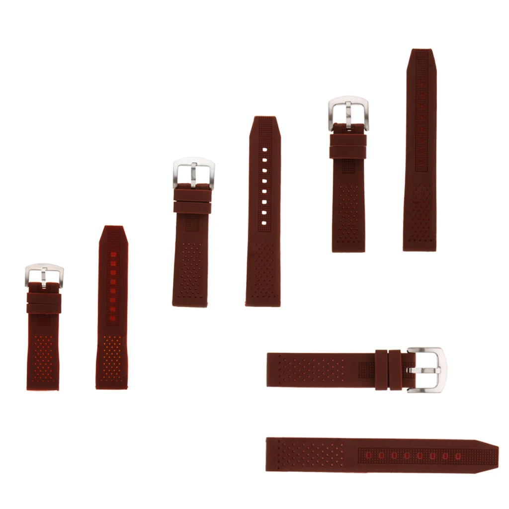 Brown Silicone Rubber Waterproof Wrist Watch Strap Band 18mm 20mm 22mm 24mm