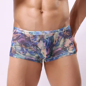 

New Rose Print Sexy Perspective Boxer Men Underwear Mens Boxers Hombre Male Calzoncillo Cueca Masculina Boxershorts Size M-XL