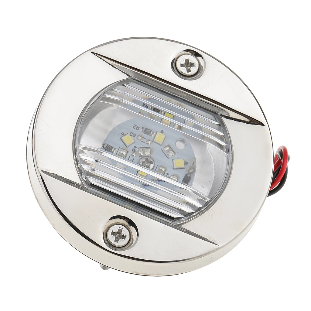 12V Round Marine Navigation Light Stainless LED Transom Mount Stern Anchor Lights Flush Mount, Waterproof, Dia. 75mm