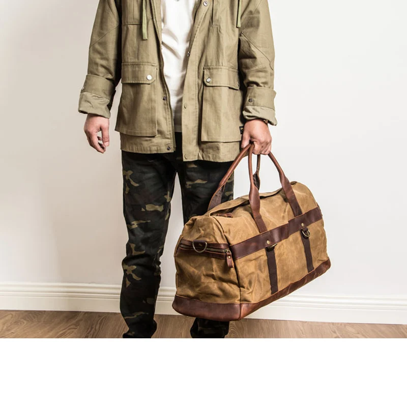 Canvas and Leather Cabin Travel Bag, Vintage Style 55cm