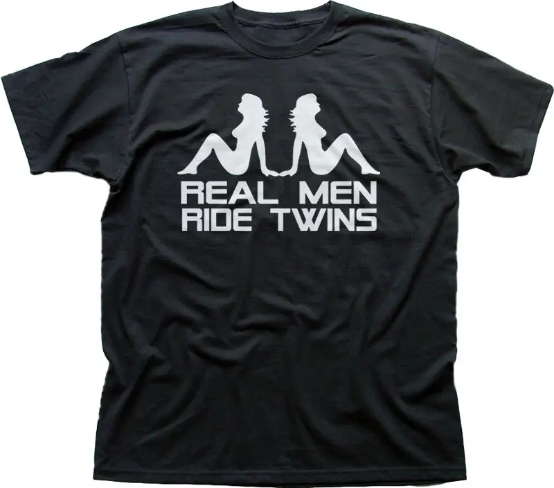 Cotton Casual Brand Real Men Ride Twins V-Twin Motorcycle Black Printed T-shirt O-neck Short Sleeves |