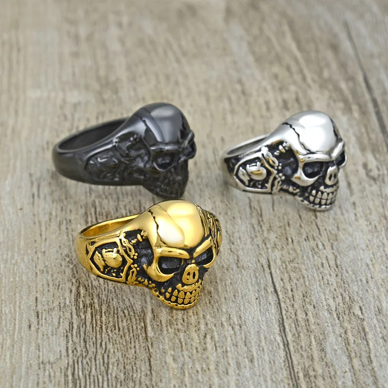Нержавеющая сталь кольцо с черепом, черный полированный Скелет кольцо для Мужские, женские в стиле хип-хоп Байкер Кольца Ювелирные изделия Прямая поставка