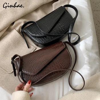 

High Quality Stone Pattern Handbag Women Fashion PU Leather Saddle Bags Vintage Crossbody Shoulder Bags For Ladies Bolsos Mujer