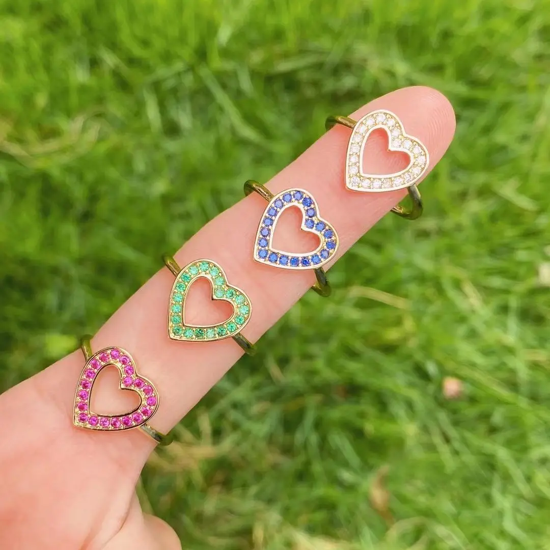 

10PCS, Charm Cubic Heart Finger Ring for Women Color CZ Micro Pave Vintage Knuckle Rings 2021 Female Bohemian Jewelry Gifts