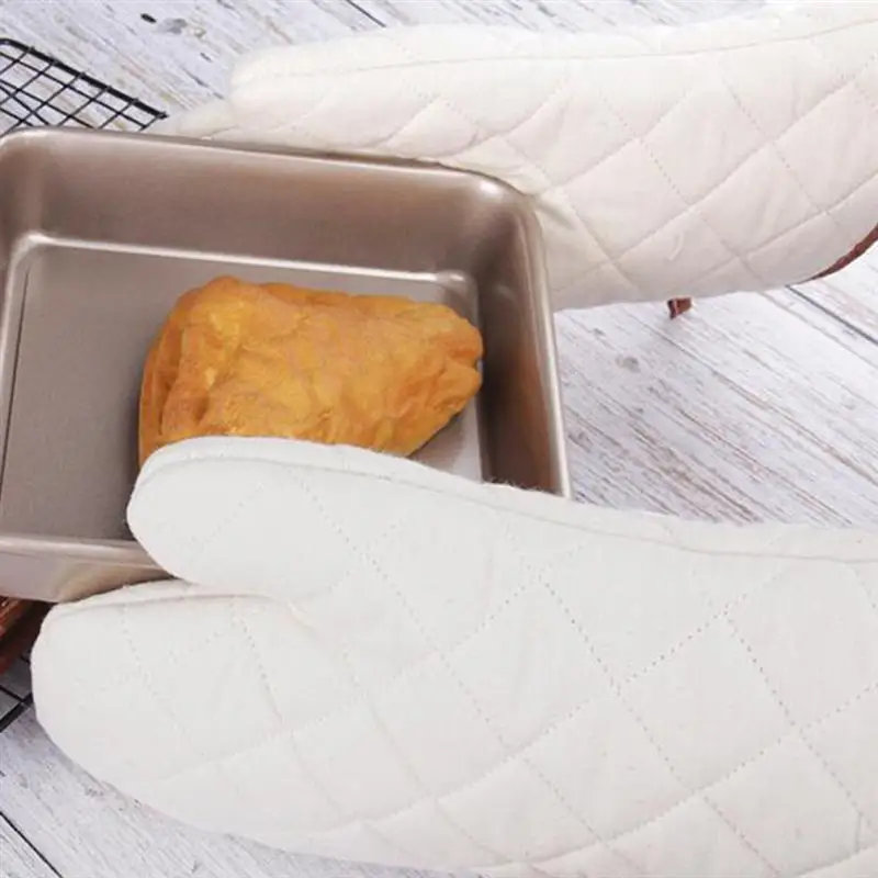 2pcs White Cotton Cloth Non-slip Heat Resistant Gloves Kitchen Oven Mitt Cooking Tools for Home Restaurant