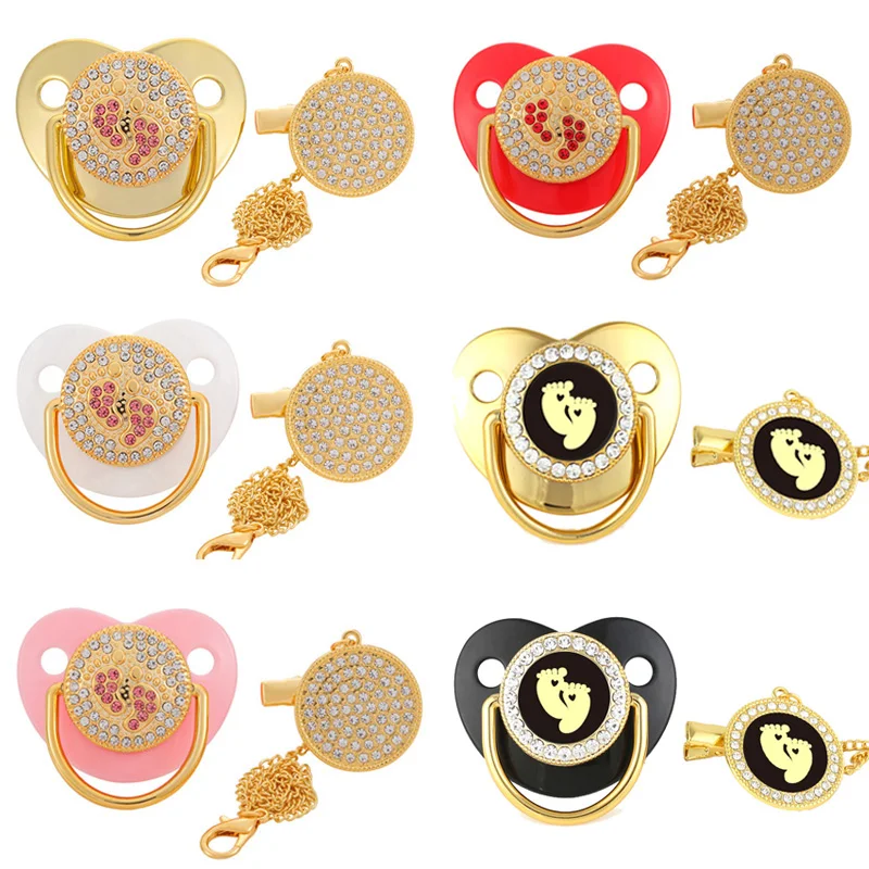 Big Deal Pacifier Newborn Dummy Bling Bpa-Free Baby Nipple Pink Gold Infant Silicone with Foot VRM8AdEmnbq