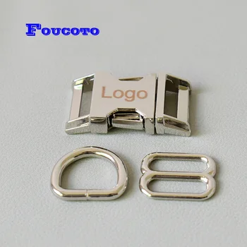 

50 sets engrave logo ID metal side clasp buckle D ring slider 25mm straps for pet dog collar bags harness DIY sewing accessories