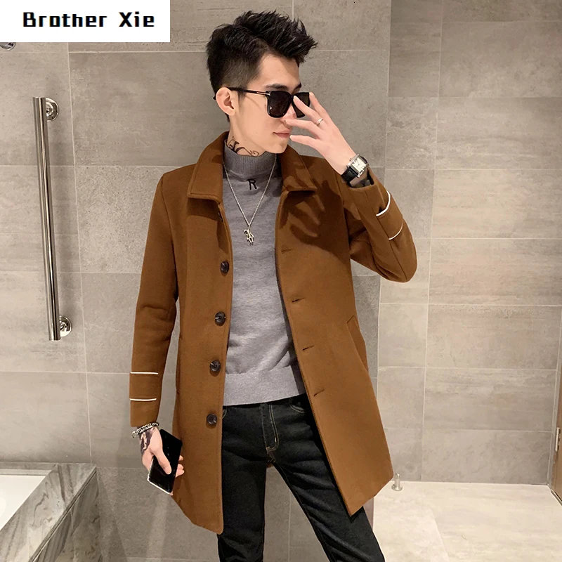 

Winter Woolen Coat Men Fashion Solid Color Casual British Wind Woolen Jacket Street Versatile Loose Long Coat Male Overcoat