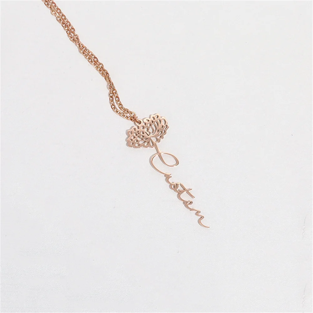 

Custom Flower Name Necklace Stainless Steel Pendant Personality Rose Nameplate Necklace Ladies Jewelry Gift