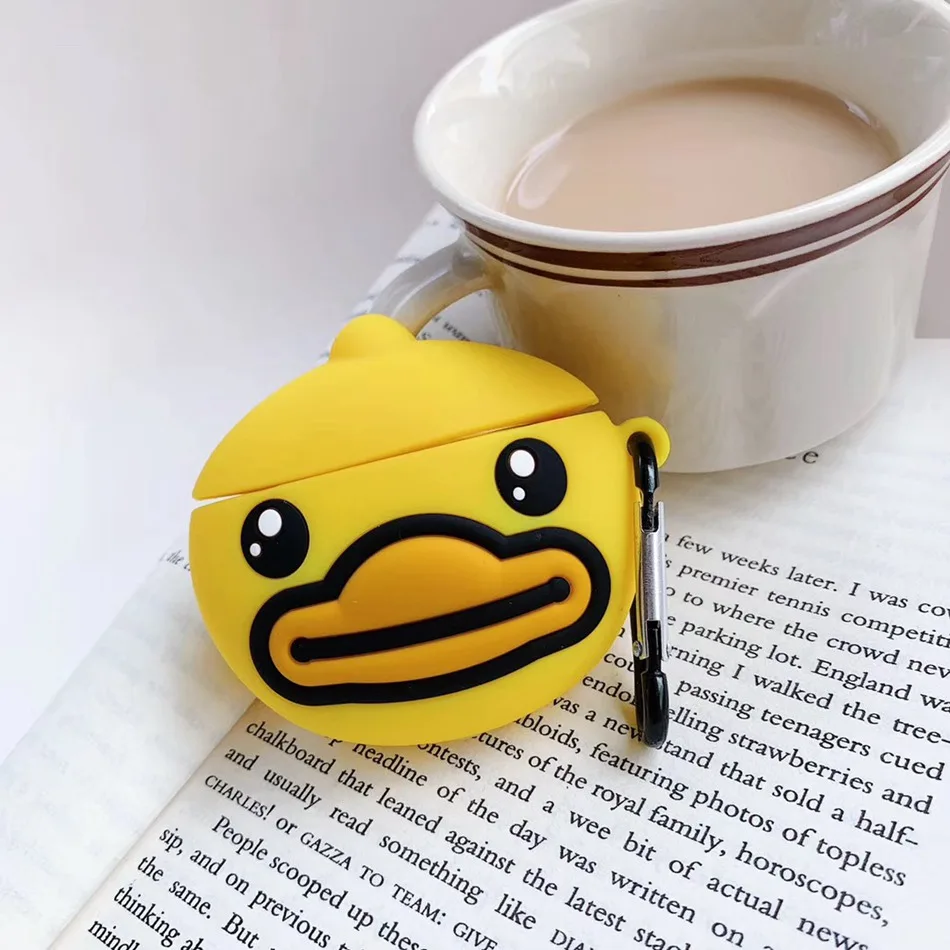 

3D Duck Earphone Case For Airpods 2 Case Silicone Cartoon Headphone Cover for Air pods Case Flower Earbuds Case Cover Ring Strap