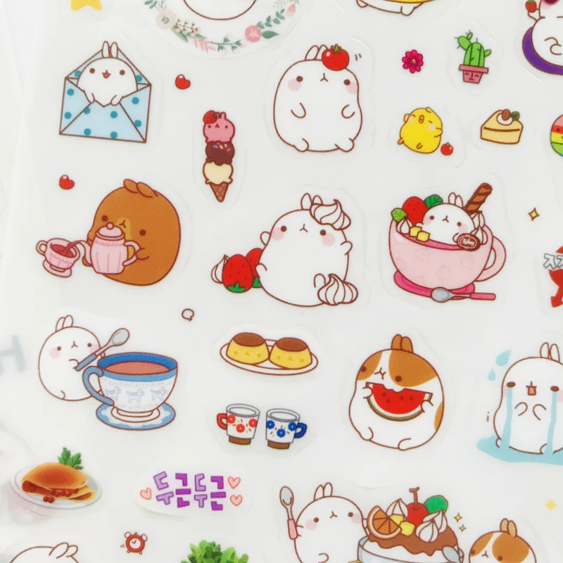 

6 Sheets/Pack Molang Kawaii Rabbit Adhesive Stickers Decorative Stick Label Decor Kids Gift
