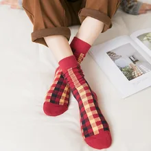 Harajuku/модные клетчатые носки японские корейские женские носки Длинные хлопковые носки высокие носки Новые Теплые носки для девочек на осень и зиму