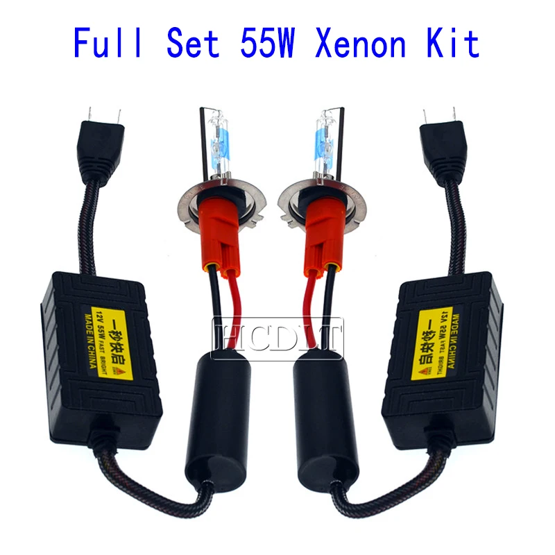 HCDLT Full Set Super Mini 55W AC Slim Ballast HID Headlight Kit Xenon H7 H1 H11 9005 9012 Replacement Bulb Lamps 12V 5500K White (8)