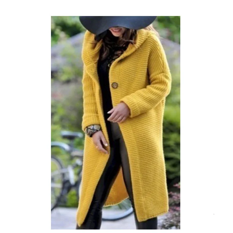 Female Cardigan Women Long Knitted Cardigan Hooded Sweater Solid Autumn Long Winter Knitting Coat Plus Size 5XL Casual Knittwear