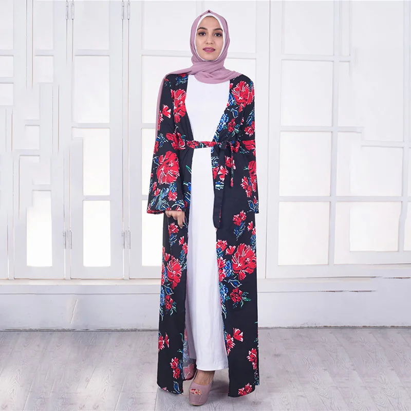 

Abaya Fashion Printed Black Eid Mubarak Women's Robe Dubai Cardigan Robe Muslim Women's Long Skirt Islamic National Costume