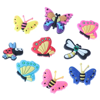

10pcs/lot PVC Shoe Charms Cartoon Insect Butterfly Shoe Buckle Decorations Shoe Ormaments Party Kid's Gift