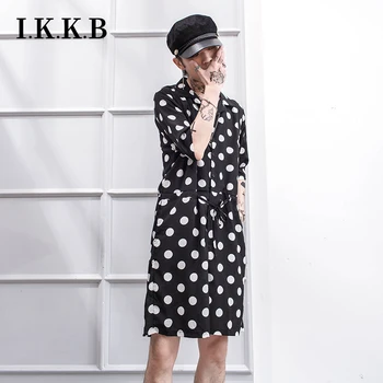 

Hip-hop Youth Club hip-hop performance loose jumpsuit black and white POLKA DOTS shorts short-sleeved Summer Lapel lovers short