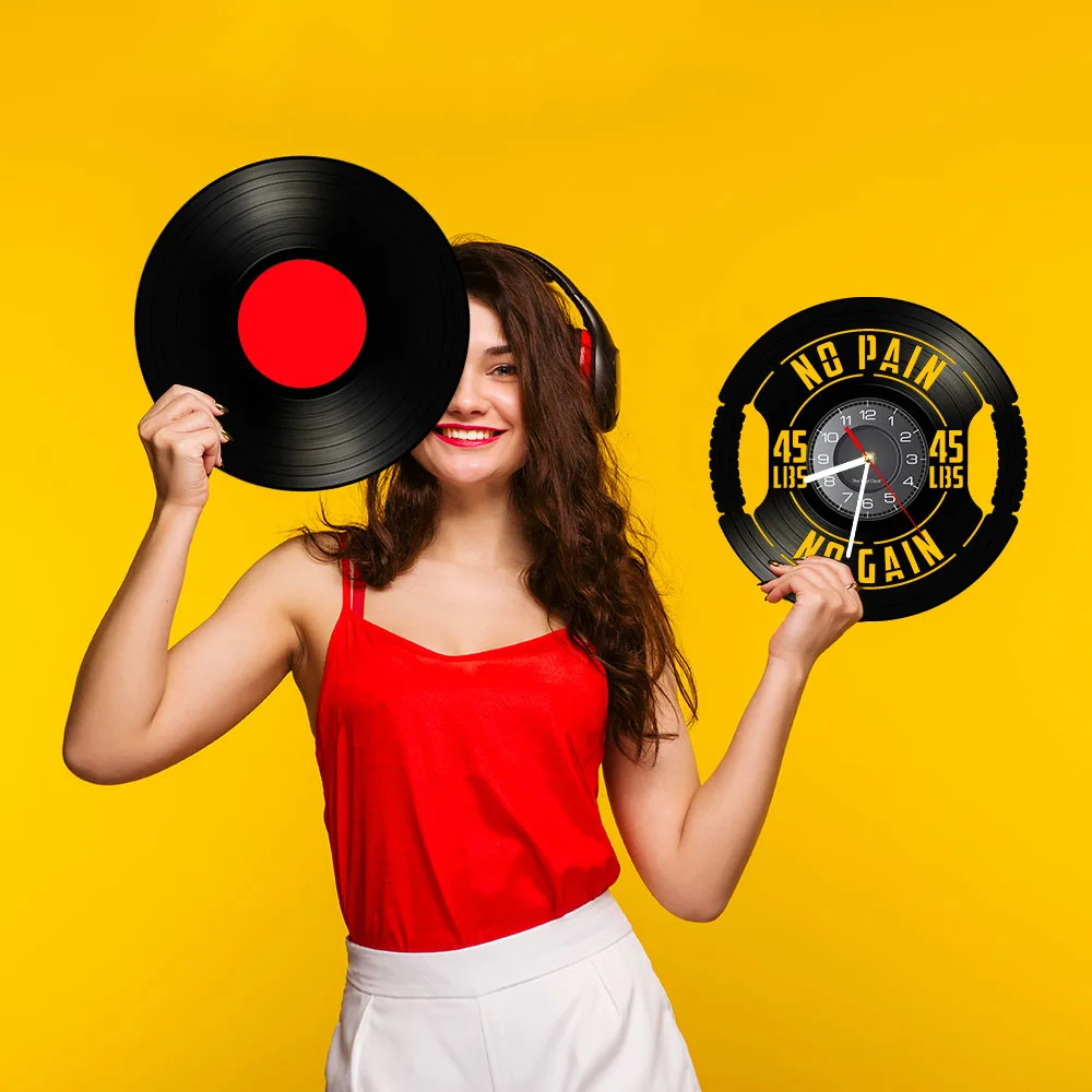 Fitness Gym Sign Weight Plate 45lbs Vinyl LP Record Wall Clock Workout Room Weightlifting Decor Artwork Clock Fitness Gift 5