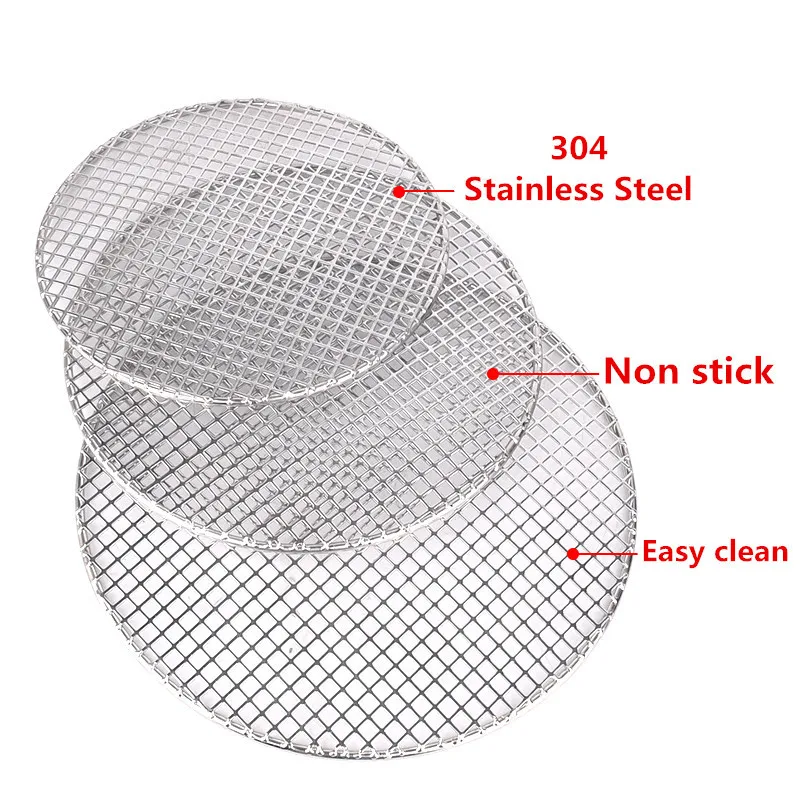 Rryilong Round Nonstick Heat Resistance Stainless Steel Barbecue Mesh Grill Grid Net Kitchen Cooking Outdoor Camping Tool 