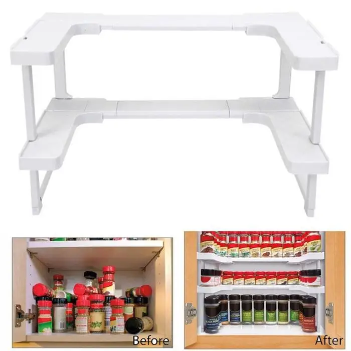 

2 Layers Adjustable Spice Rack Countertop Organizer for Cabinet Storage Kitchen Spice Spice Rack Cabinet Cupboard Organizer