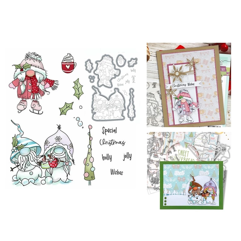 

Cutting Dies Scrapbooking New Arrival 2021 Paper Making Christmas Gnome Jolly Holly Wish Stamps Set Embossing Frames Card Crafts