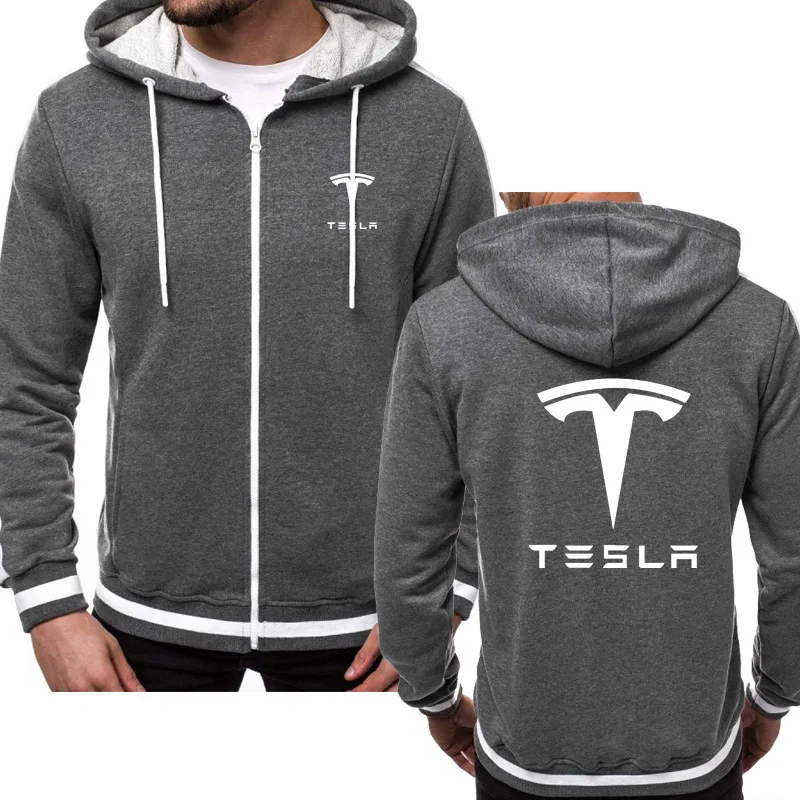 Мужские толстовки для Tesla с принтом логотипа автомобиля, модная Повседневная Хип-Хоп Harajuku куртка на молнии с капюшоном и длинным рукавом, Мужская толстовка, одежда X