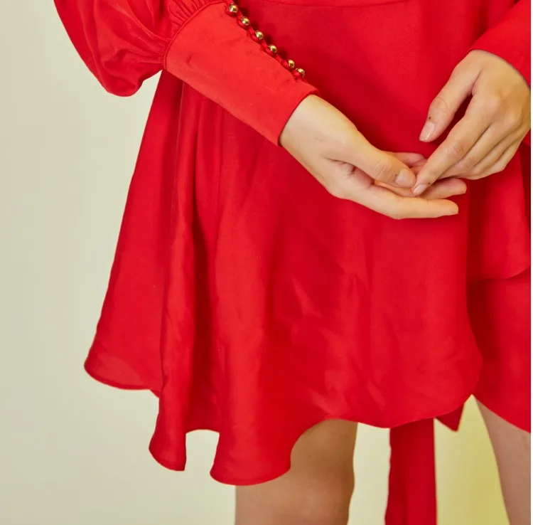 EASYSMALL, женское летнее платье, модное, высокое качество, Vestidos, вечерние, повседневные, Китай, красные, высокая талия, короткий рукав, v-образный вырез, платья