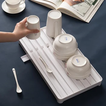 

White Creative Multi-Function Drain Rack Plastic Rectangular Storage Rack Kitchen Tableware Fruit Tray