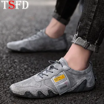 

Wild Men's Loafers Fashion Sneakers for Men Shoes Casual Outdoor Walk Lazy Shoe Man Leather Driving Shoes Gray Slip-on Shoes Y17