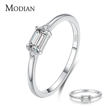 

Modian Minimalism 100% Real 925 Sterling Silver Sparkling Emerald Cut Zirconia Finger Rings For Women Wedding Engagement Jewelry