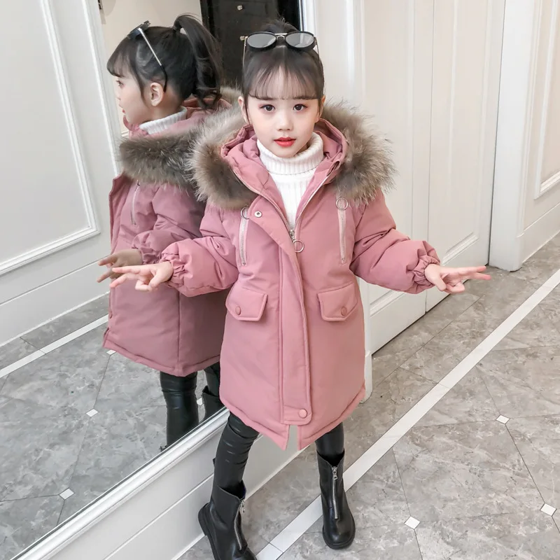 

2019 New Children's Winter Jacket for Girl Kids Warm Cotton-padded Long Jacket Park Teenage Hoodies Outerwear Toddler Girl Coat