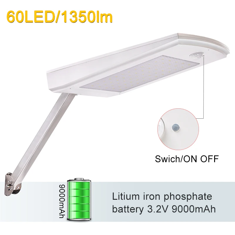 1350lm Super Heldere Zonne-verlichting Met 4 Modes 60 leds Outdoor Waterdichte Solar Lamp Verstelbare Hoek Tuin Straat Licht 1350lm Super Heldere Zonne-verlichting Met 4 Modes 60 leds Outdoor Waterdichte Solar Lamp Verstelbare Hoek Tuin Straat Licht