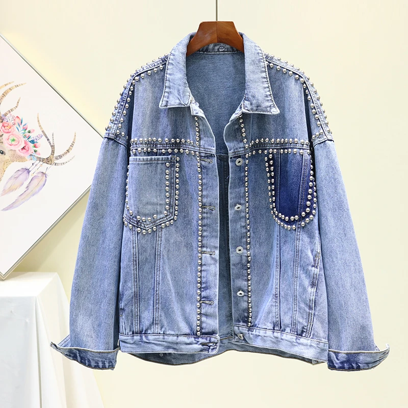 

2020 Spring New Korean Version of Loose-Fit Heavy Industry Rivet Retro Denim Jacket Women's Short Jean Jacket Top Chaqueta Mujer