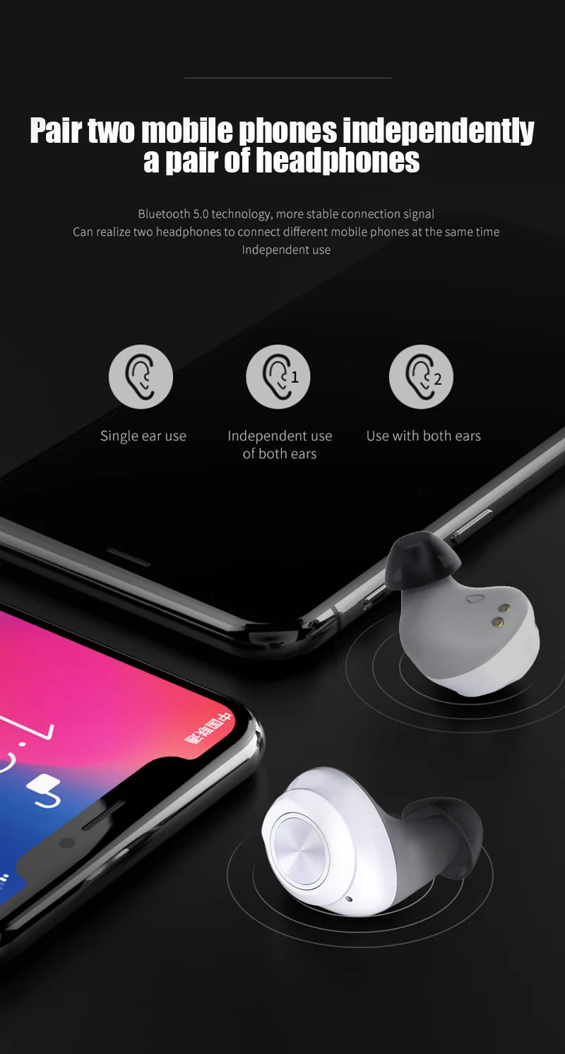TWS Bluetooth гарнитура 5,0 мини спорт двойное ухо беспроводной зарядки Бин Мобильная мощность
