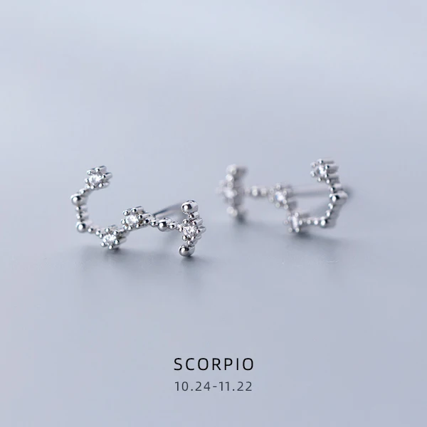 SCOPRIO Modian Изысканные 12 созвездий милые женские хрустальные Leo Aquarius серьги гвоздики для женщин стерлингового серебра 925 ювелирные изделия - Окраска металла: SCOPRIO