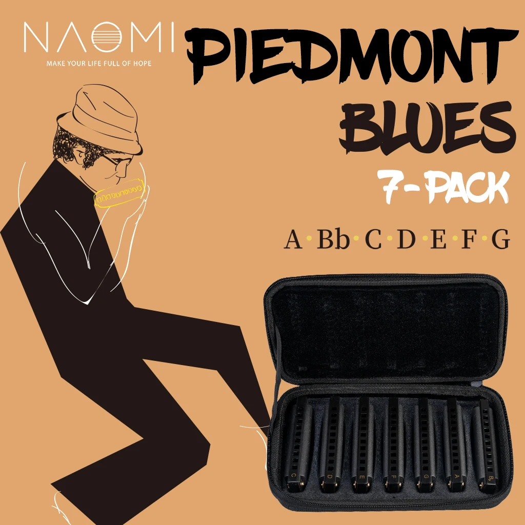 NAOMI Piedmont Blues Губная гармошка с 10 отверстиями для ключей C Harp Набор из 7 Чехол Mini