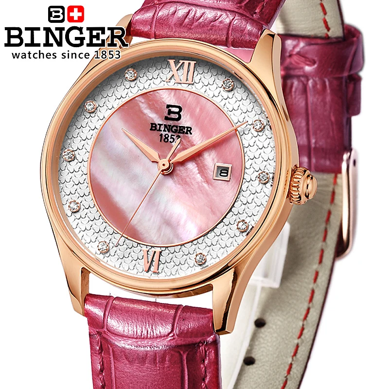 Новинка швейцарские часы Бингер женские роскошные брендовые кожаный ремешок
