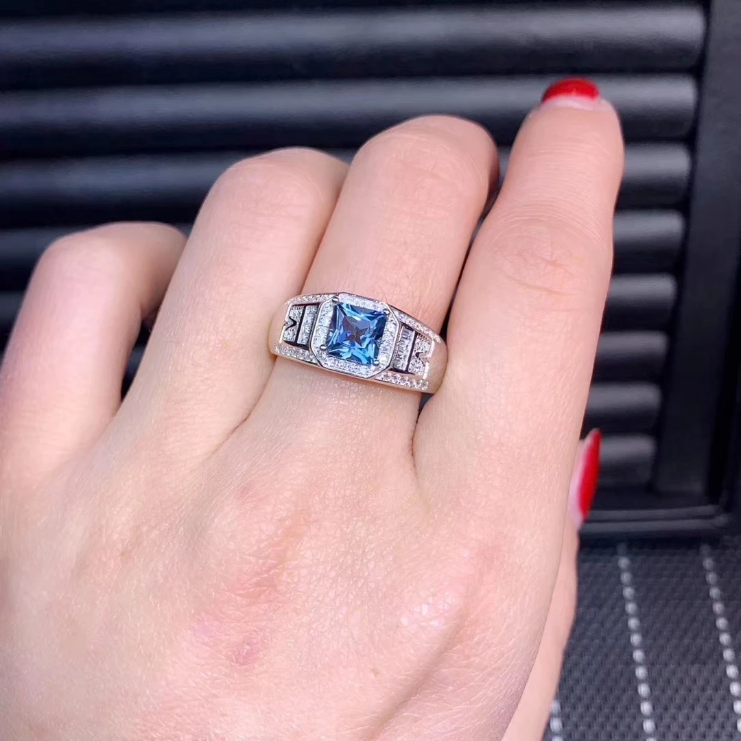 Доступный для женщин и мужчин классический глубокий кольцо с голубым топазом с серебряными ювелирными изделиями горячая Распродажа Подарочный стиль
