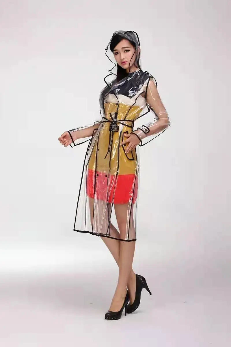 Ultra-Clear Hooded Raincoat with Belt - Unisex Fashionable Waterproof Jacket