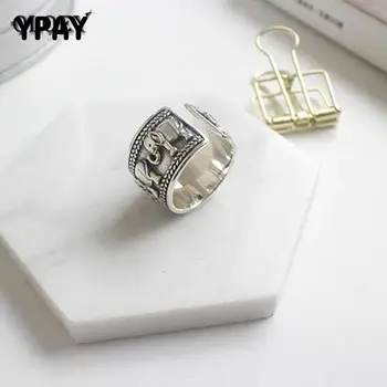 

YPAY Genuine 925 Sterling Silver Open Ring for Women Cute Elephant Totem Rings Punk Style Vintage Fine Jewelry Wholesale YMR243
